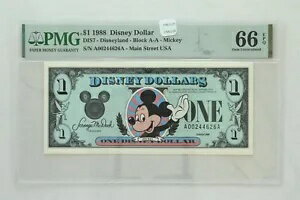ディズニー ドル 1988 ドル PMG ジェム UNC 66EPQ DIS7。ミッキー。メインストリート USA PM022