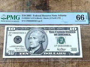 $10 2001 FRN アトランタ PMG 66EPQ - レーダー リピーター フリッパー ローター シリアル 08800880