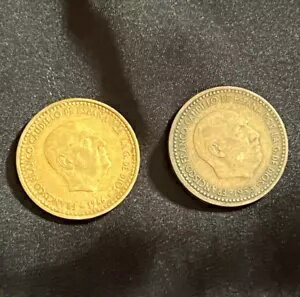 たくさんのコイン - UNA PESETA 1966,1953 - スペインの国章 - 国際コイン