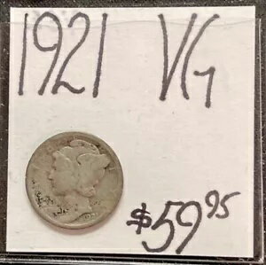 1921 マーキュリー ヘッド シルバー ダイム (VG) 非常に良い状態です。 ENNコイン