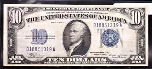 1934B $10 シルバー証明書 FR#1703 シリアル B18851319A - VF+/XF ベターミントノート
