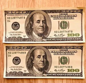 2 UNC 2006 連続発行の鮮明な 100 ドル紙幣