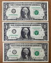 連邦準備銀行 3 個セット 1 ドル 1988-2006 マッチング ロー シリアル 00000868 UNC