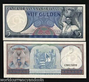 スリナム 5 グルデン P-120 1963 x 100 個ロット バンドル オランダ ガール UNC パック 注