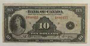 カナダ銀行 1935 ドル 10 ドル A886455 英語テキスト