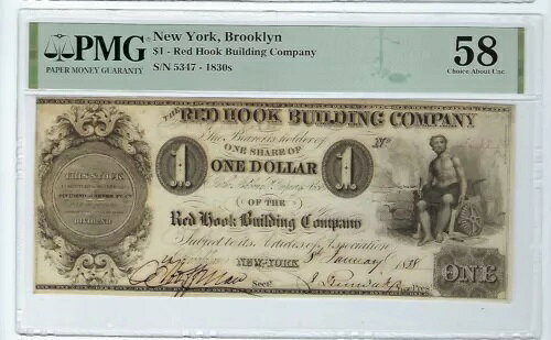 廃止されたニューヨーク、レッドフックビルディングカンパニー $1 1838 年 1 月 8 日 PMG AU 58