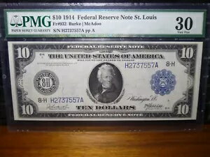 1914 シリーズ $10 セントルイス連邦準備銀行紙幣 PMG 30 非常に細かい FR#932