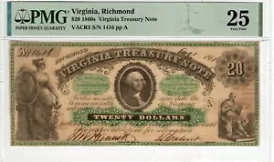 VA CR-3 1861 $20 バージニア紙幣 - PMG Very Fine 25 - Civil War!