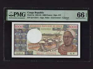 コンゴ:P-3e、1000 フラン、1982 * サイン 12 * マン * PMG ジェム UNC 66 EPQ *