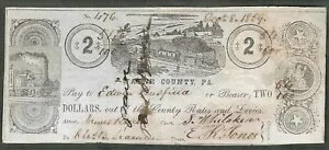 1859年 ペンシルバニア州ウェイン郡 ~ ホーンズデール ~ 2ドルの郡文書メモ ~ 非常に希少