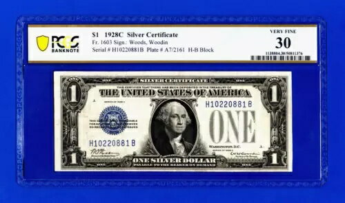 1928 C??1 シルバー証明書 Fr1603 ???キーノート PCGS VF 30???