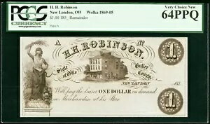 1850年代 - ニューロンドン オハイオ州、H.H. ロビンソン $1 - 残り - PMG 64 PPQ - 驚くべきメモ