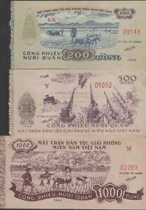 ベトナム 3 紙幣セット 200、500、1000 ドン 1964 非流通紙幣 TX11