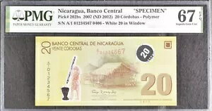 2012 サンプル PMG ニカラグア。 20 コルドバス 2012。ポリマー。ピック202bs。シリアル0406。