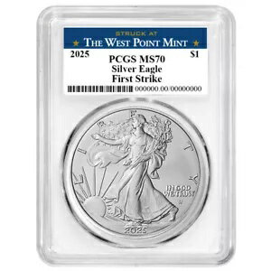 プレセール - 2025 $1 アメリカン シルバー イーグル PCGS MS70 FS ウエスト ポイント ラベル ホワイト F...