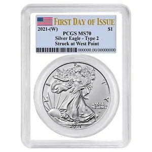 2021 (W) $1 タイプ 2 アメリカン シルバー イーグル PCGS MS70 FDOI フラグ ラベル ホワイト フレーム