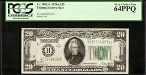 1928 ǯ 20 ɥʾ  11 饹׻ʾ Fr 2051-K PCGS 64 PPQ