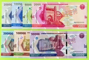 ウズベキスタン 2000 5000 10000 20000 50000 100000 200000 ソム 2021 UNC / 標本セット