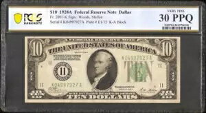 1928 A $10 饹 11 ϢˮܹԼ F 2001-K PCGS 30 PPQ