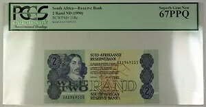 (1990) 日付なし 南アフリカ 2 ランド??紙幣 SCWPM# 118e PCGS GEM 67 PPQ