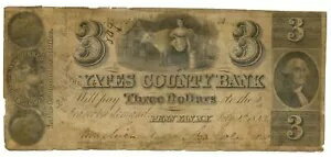 1843 Yates County Bankڥ 󡢥˥塼衼 $3 ѻ߻ʾ No.10033 (62087)