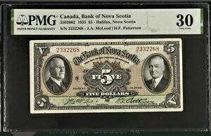 1935年 5ドル カナダ銀行 ノバスコシア銀行 5ドル紙幣 ハリファックス PMG 30 VF 5503602