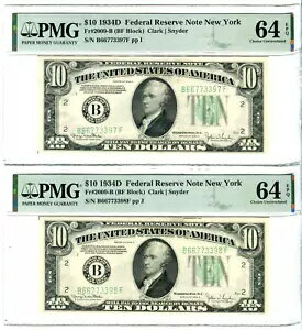(2) Ϣ³ 1934-D $10 FRN ˥塼衼 BF ֥å PMG Choice ̤ή 64EPQ