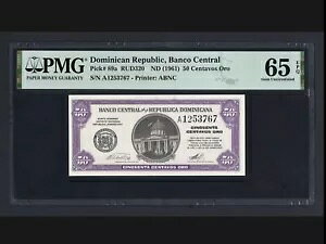 ドミニカ共和国 50 Centavos Oro ND(1961) P89a 未流通グレード 65