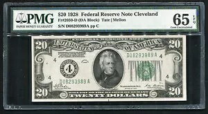 FR 2050-D 1928 $20 FRN NUMERICAL GOLD ON DEMAND PMG GEM UNC-65EPQ (...