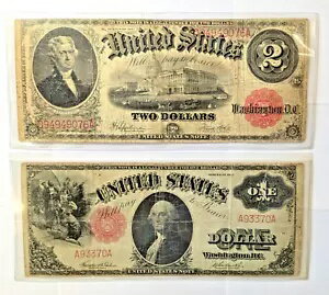 1 ドルと 2 ドル $1 $2 1917 米国 US 大型紙幣 (ソーホース)