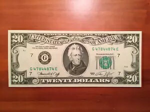 1974 レア $20 シカゴ (G) レーダー Fed Res Note Fr 2071-G - Gem Unc - G47844874E