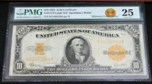 1922 PMG VF 25 $10 FR ゴールド証明書 S/N K51662364 pp H [081lat]