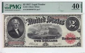 1917 $2 法定通貨札ブレスレット バック FR#59 PMG XF40 EPQ B44993975A