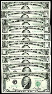 (10) 1950 アトランタ連邦準備銀行 フランス連続 10 ドル紙幣 チョイス クリスプ UNC。