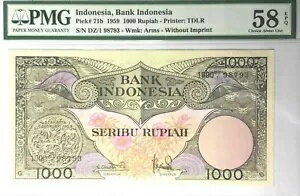 PMG 58 EPQ 1959 インドネシア 1000 ルピア紙幣プリンター:TDLR(+FREE1 B/紙幣)#10501