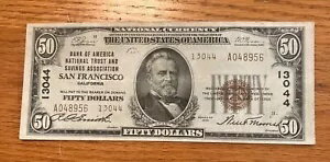 カリフォルニア州サンフランシスコ 1929年 $50、バンク・オブ・アメリカ国立銀行、希少タイプ2