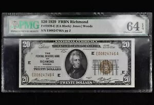 1929 年 $20 連邦準備金国家紙幣 ? PMG UNC-64 EPQ ? リッチモンド 1870 ?信頼できる?
