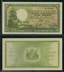 通貨 1940 年 南アフリカ準備銀行 5 ポンド紙幣 帆船 P# 86b