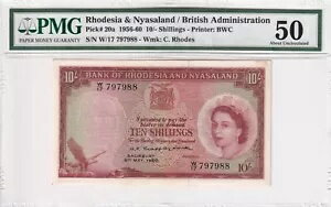 ローデシアおよびニャサランド、10 シリング、1960 年、AUNC、p20a