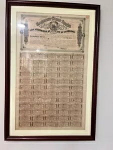 1864 年南軍 $500 公債、CSA 財務切手付きフルシート - フレーム入り