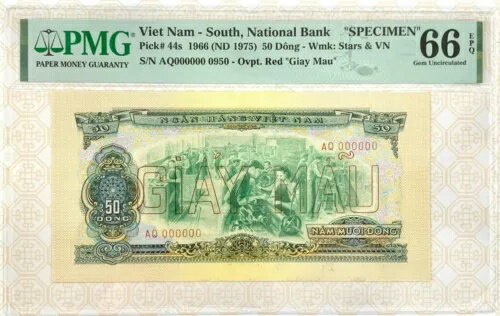 [2711235] ベトナム 50 ドン 1966 PMG グレード 66 P-44s UNC 紙幣 切手