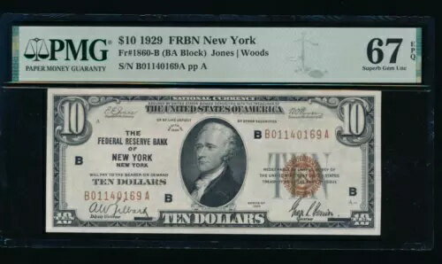 AC 1929 $10 FRBN ˥塼衼 PMG 67 EPQ Fr 1860-B ̤ή