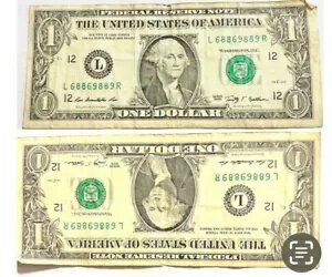 ストロボグラマティックな 1 ドル紙幣のファンシー シリアル番号 68869889 上下逆さまでも同じように読..