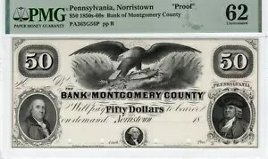 ペンシルベニア - ノリスタウン - モンゴメリー郡銀行 $50 - 証明 - PMG Unc 62