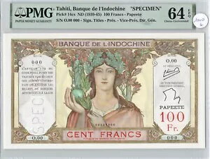 インドシナ銀行 - タヒチ - 100 フラン - 「標本」 - ピック 14cs - PMG 64
