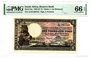 南アフリカ準備銀行 1 ポンド 1943 年 4 月 13 日 ピック 84e PMG 宝石未流通 66 EPQ