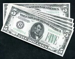 (5) 連続 FR. 1955-H 1934 $5 フランス連邦準備制度紙幣 宝石 UNC