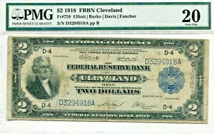 1918 年 2 ドル連邦準備銀行「戦艦」紙幣 - クリーブランド VF-20 PMG 認定