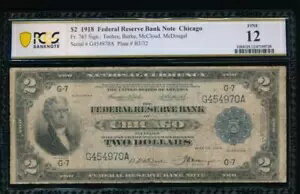 AC Fr 765 1918 $2 シカゴ FRBN 戦艦 PCGS 12