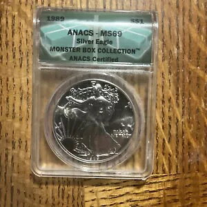 1989 ANACS MS-69 1 オンス シルバー アメリカン イーグル (ブリリアント未流通)